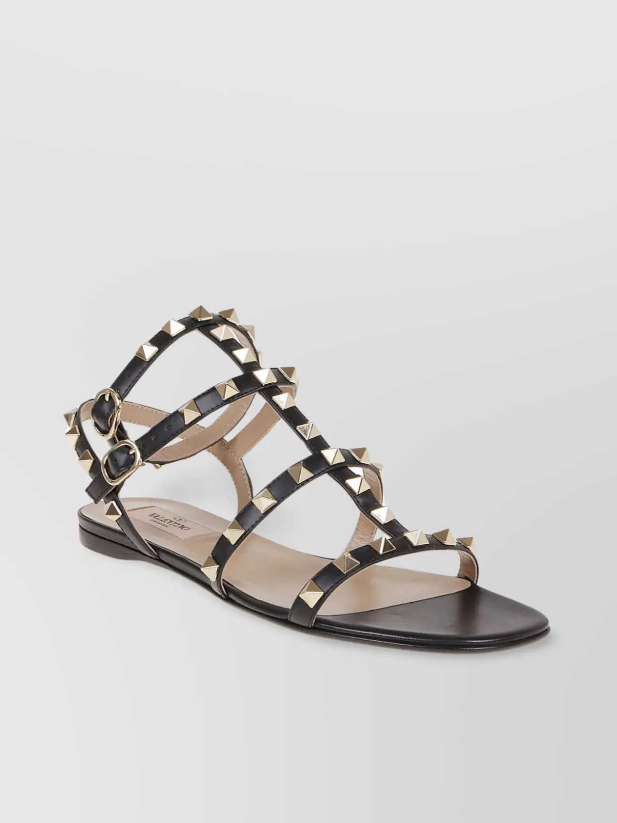 Valentino Rockstud Sandals With Calfskin And Platinum Studs In Black