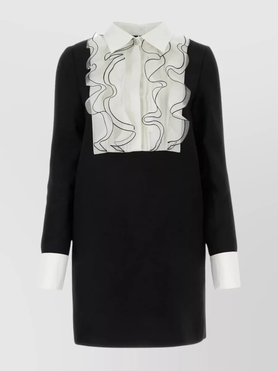 Shop Valentino Mini Dress In Luxurious Crepe Fabric In Black