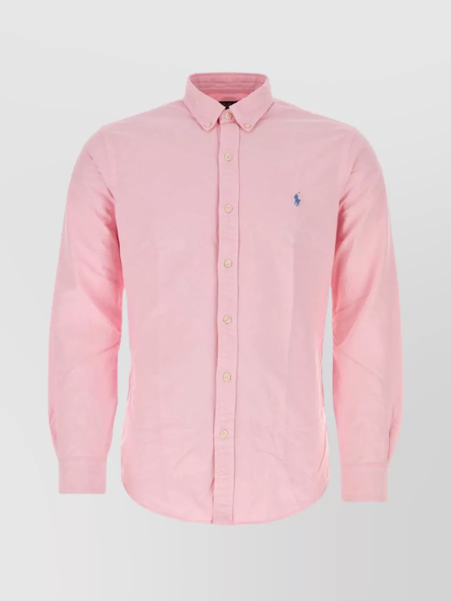 Shop Polo Ralph Lauren Oxford Shirt With Buttoned Collar And Curved Hem In Pastel