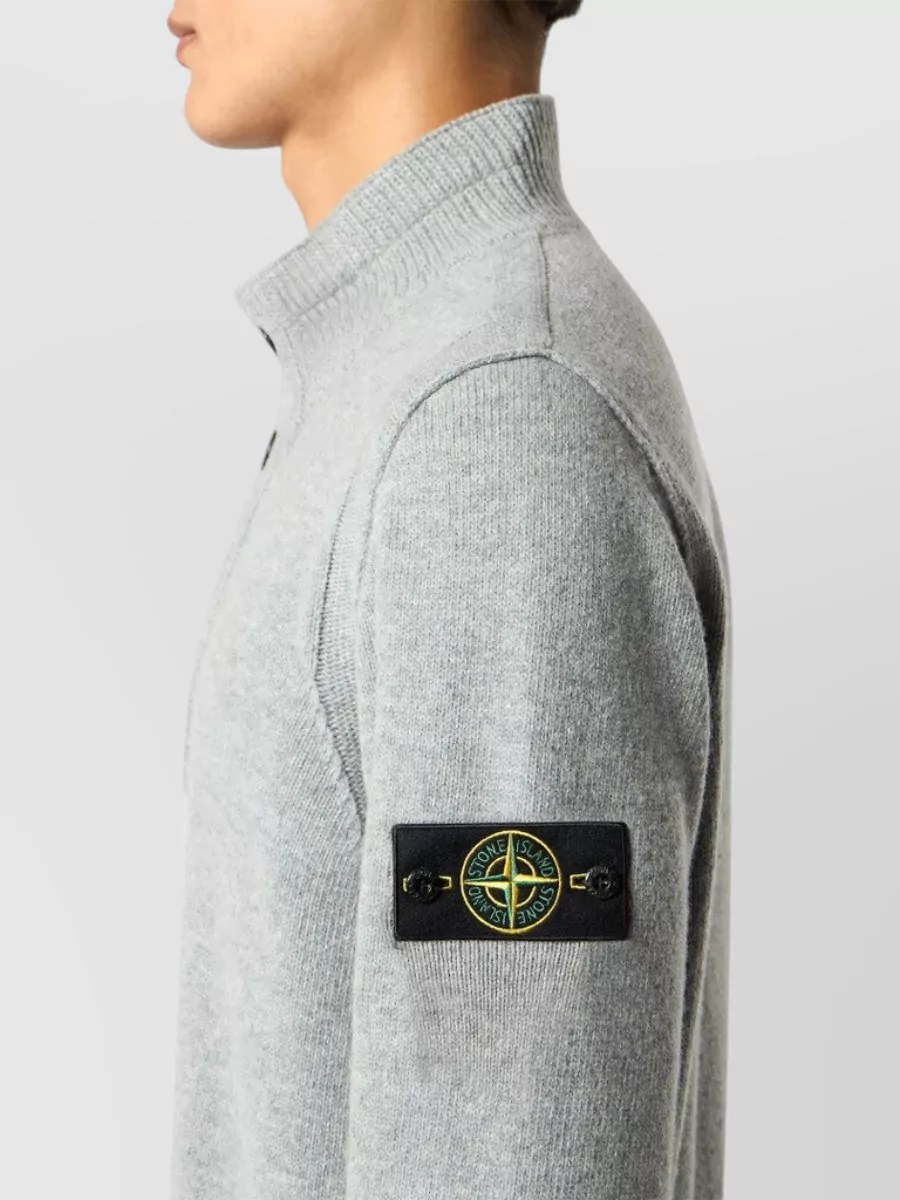 Stone Island Wool Ribbed Stand Collar Sweater