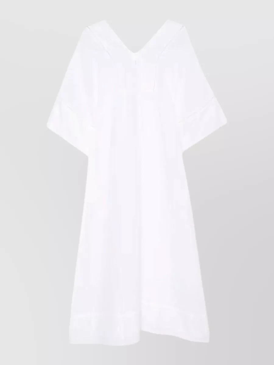 120% Lino Linen V-Neck Paneled Midi Kaftan Dress