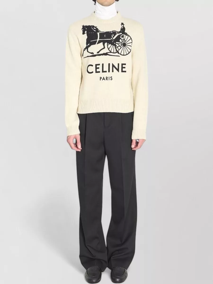 Celine cashmere logo-print ribbed crew-neck sweater