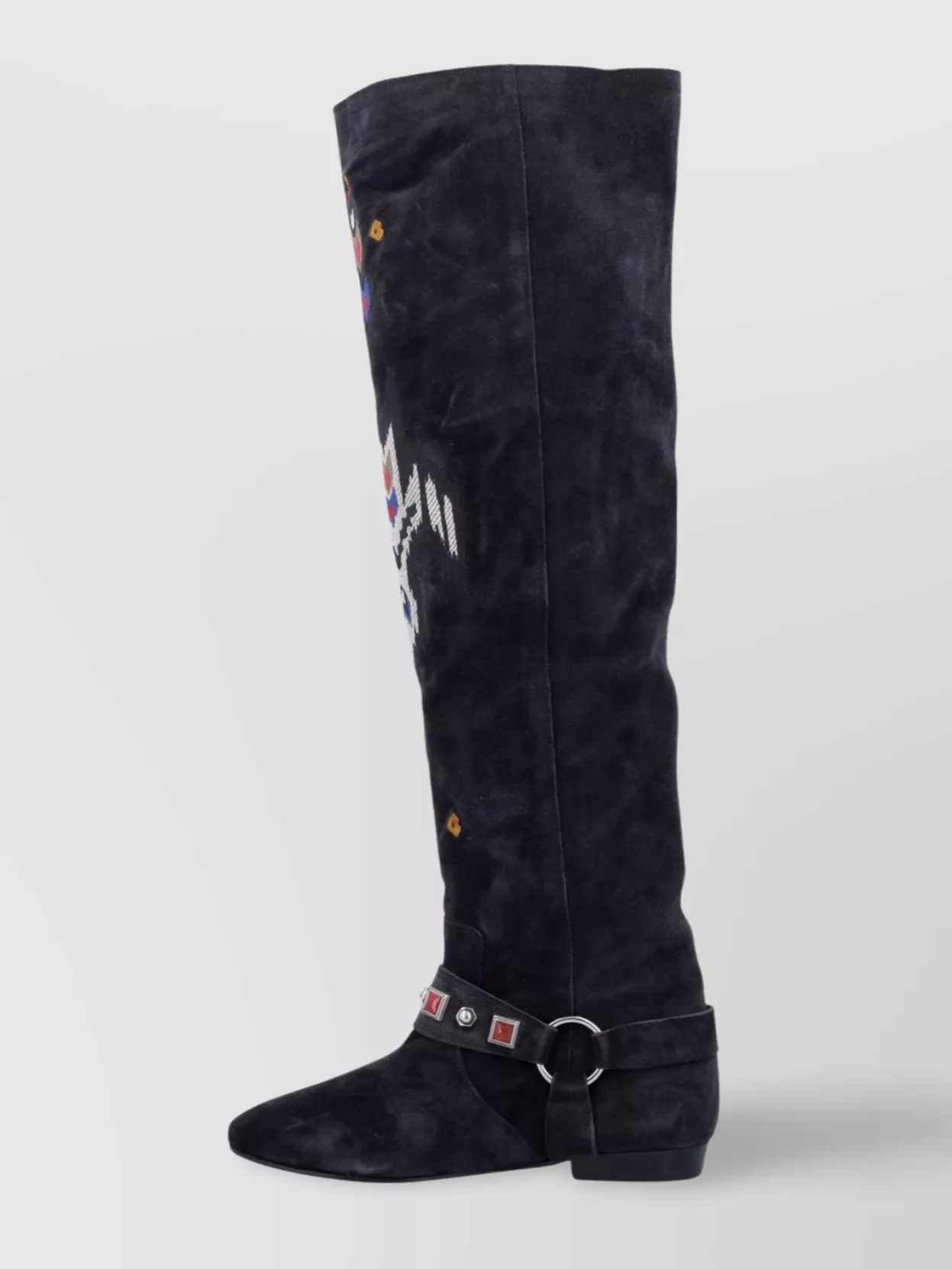 Isabel Marant Suede Embroidered Fringe Over-The-Knee Boot