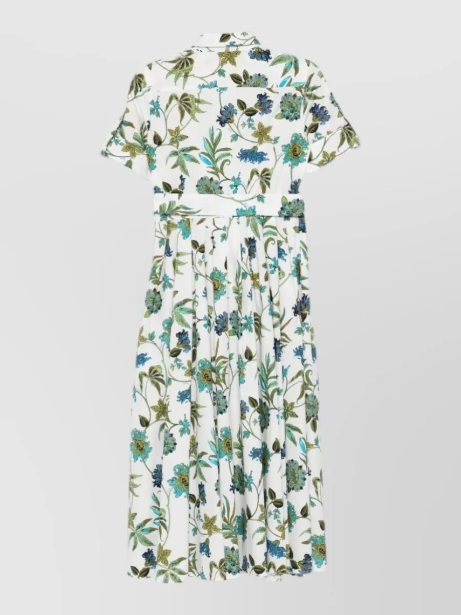 Fay Cotton Floral-Print Short-Sleeve Belted Midi Dress