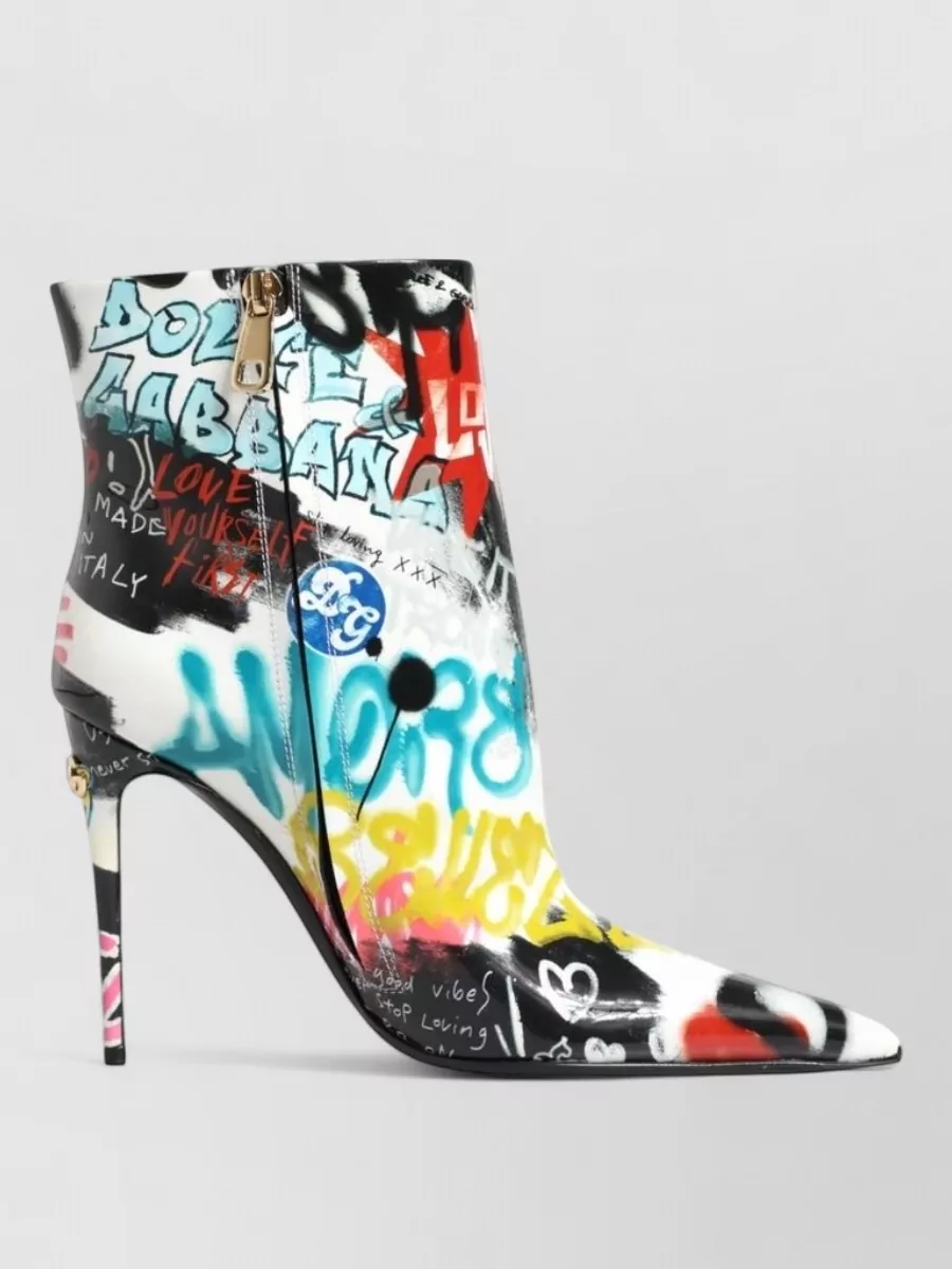 Dolce&Gabbana Leather Graffiti-Print Mid-Calf Boots