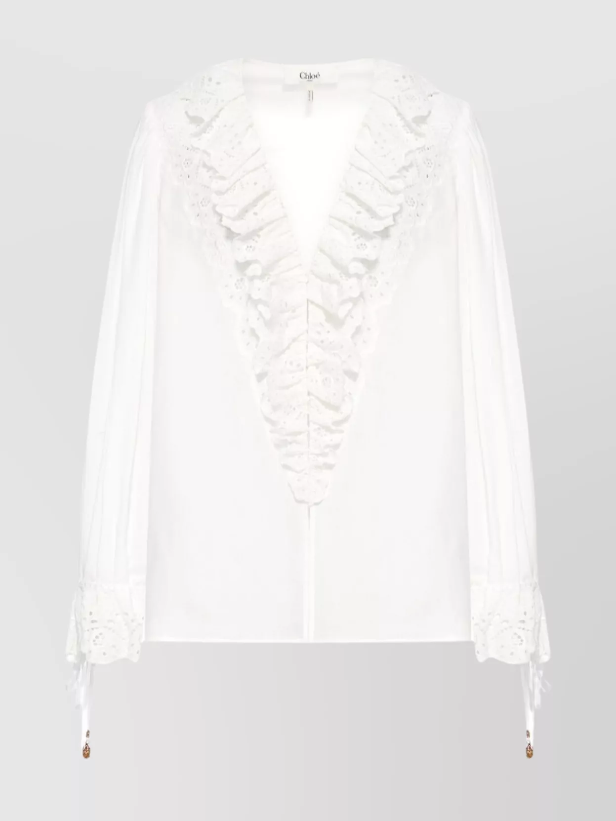 Chloé Voile Top With Balloon Sleeves And Lace In White