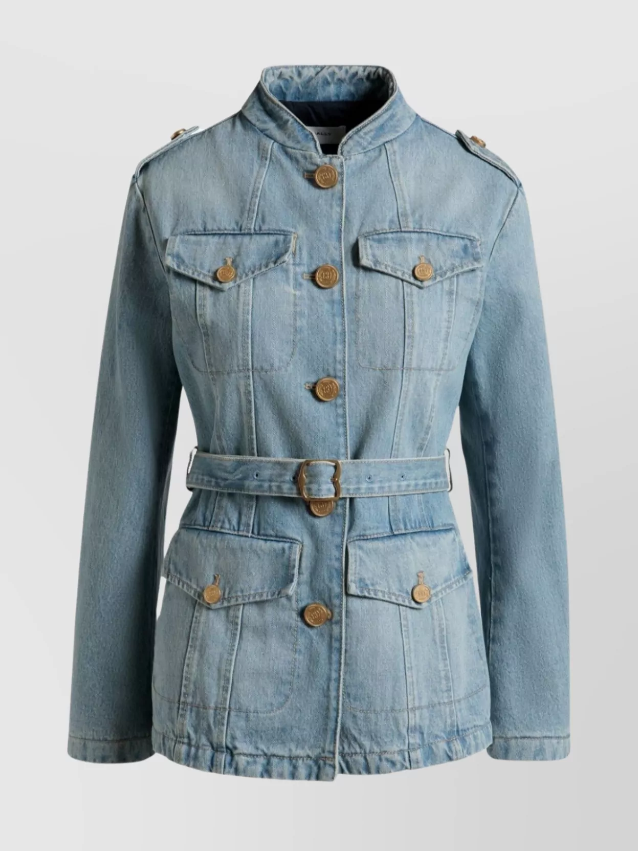 Shop Bally Denim Jacket With Band Collar And Epaulettes