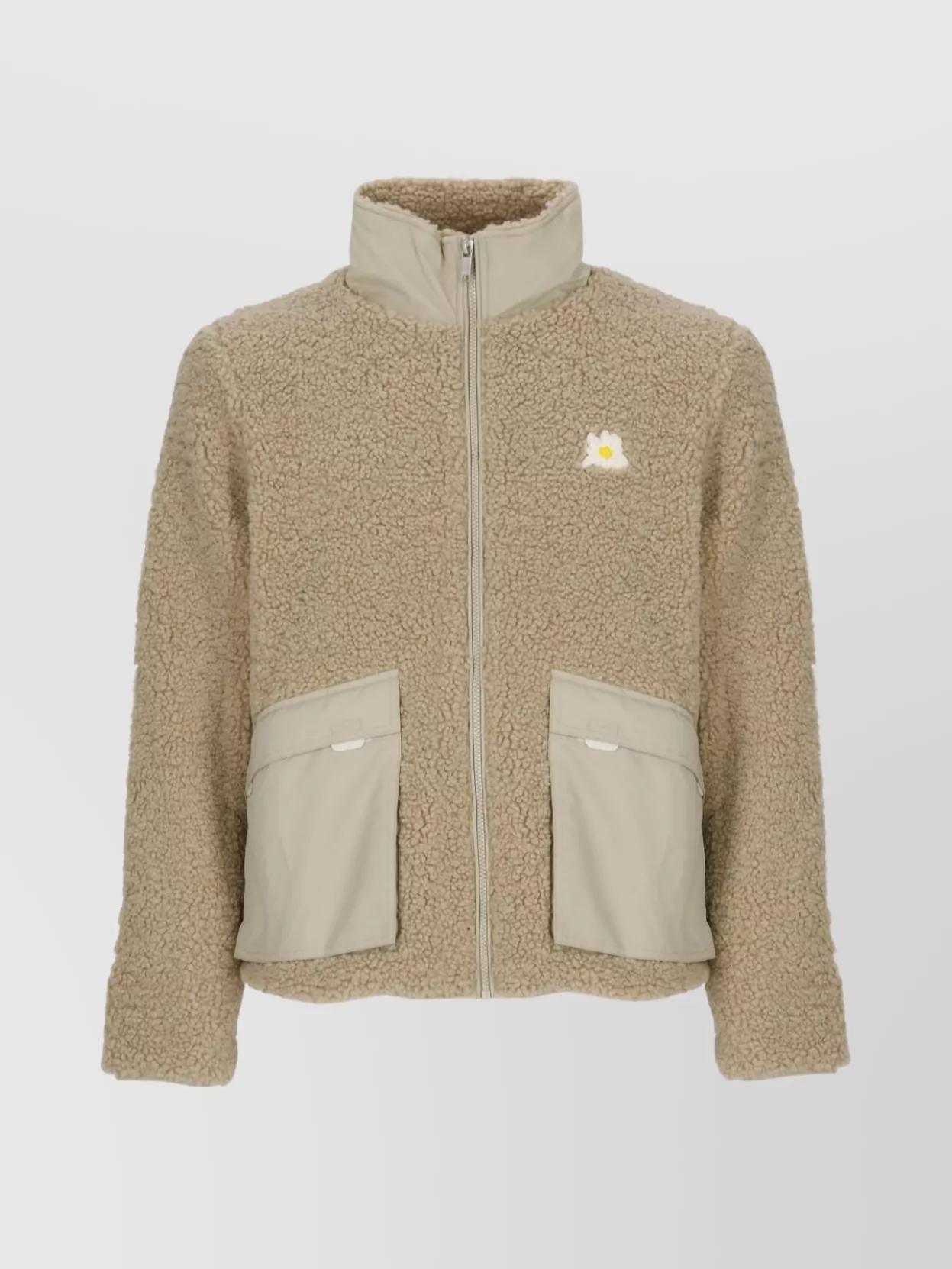 Autry Short Teddy Jacket High Neck In Neutral