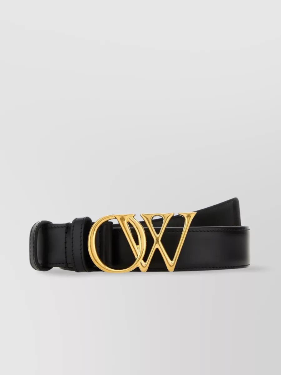 Shop Off-white Adjustable Smooth Leather Belt With Gold-tone Buckle In Black