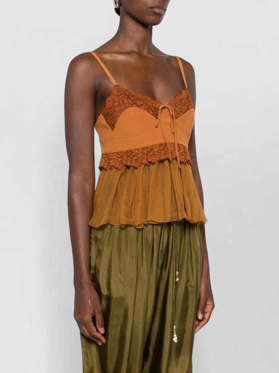 Chloé Silk Lace-Trim Sleeveless Top