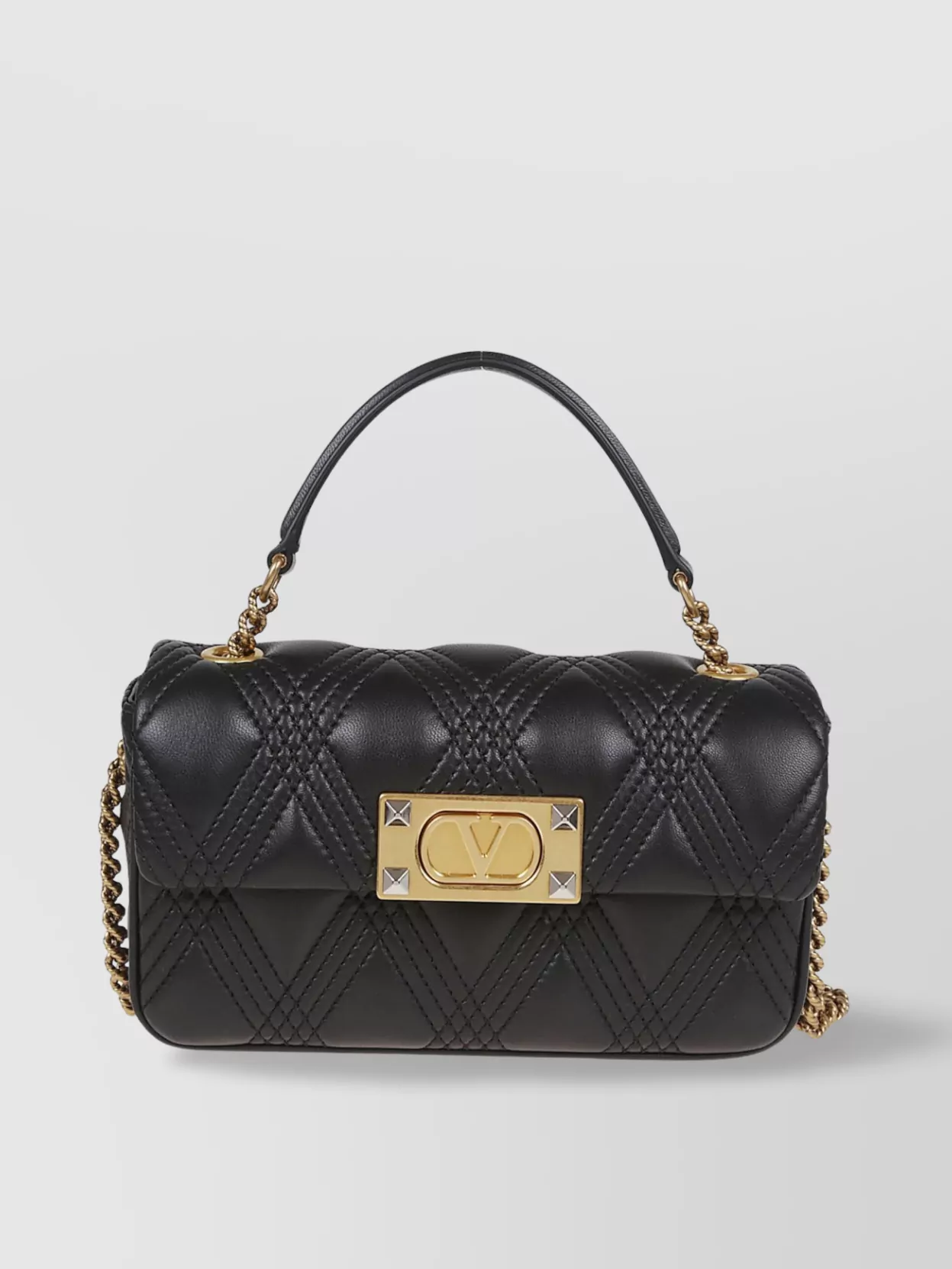 Valentino Quilted Top Handle Bag With Chain Strap