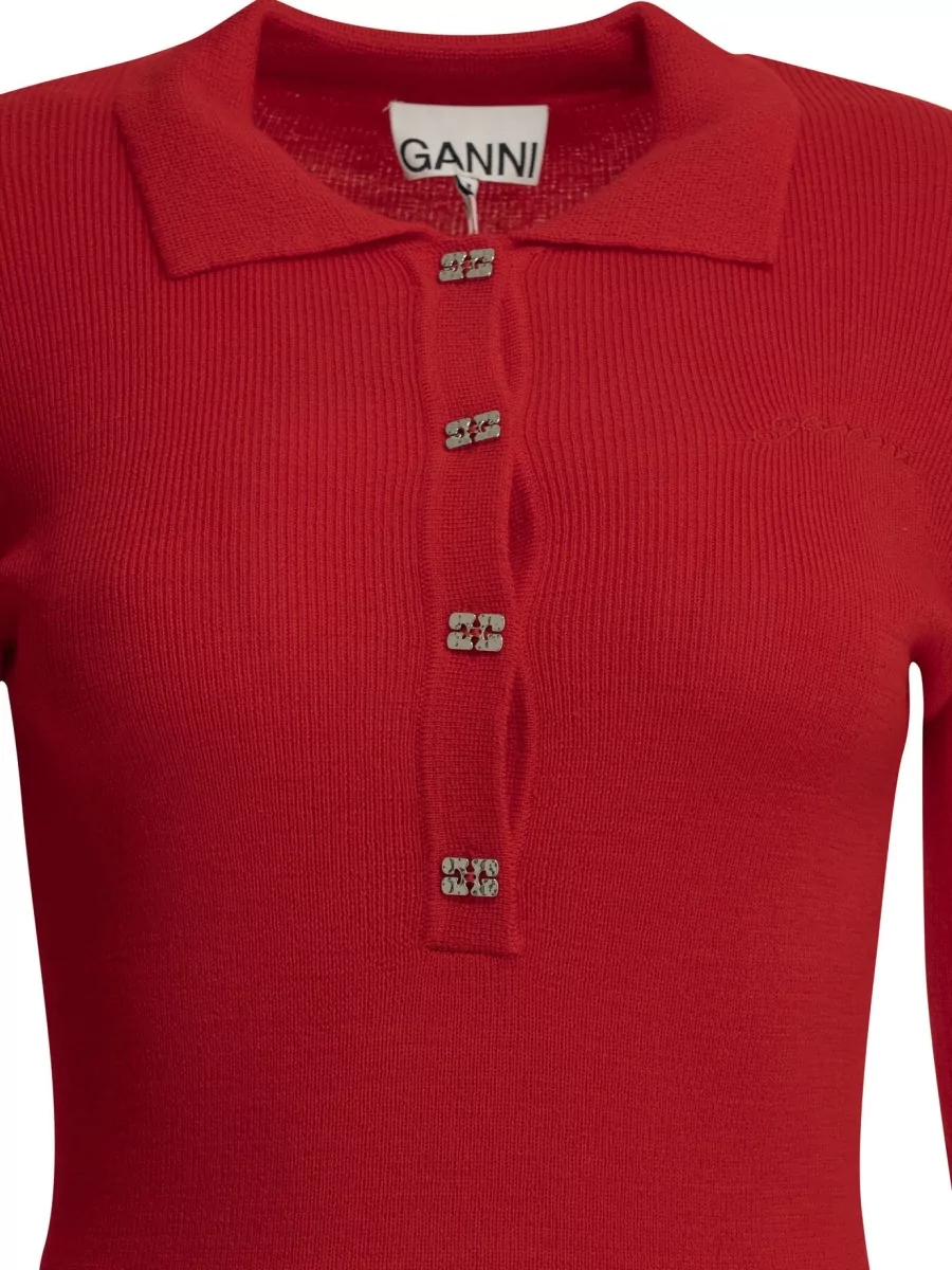 Ganni Merino Wool Slim-Fit Polo Sweater