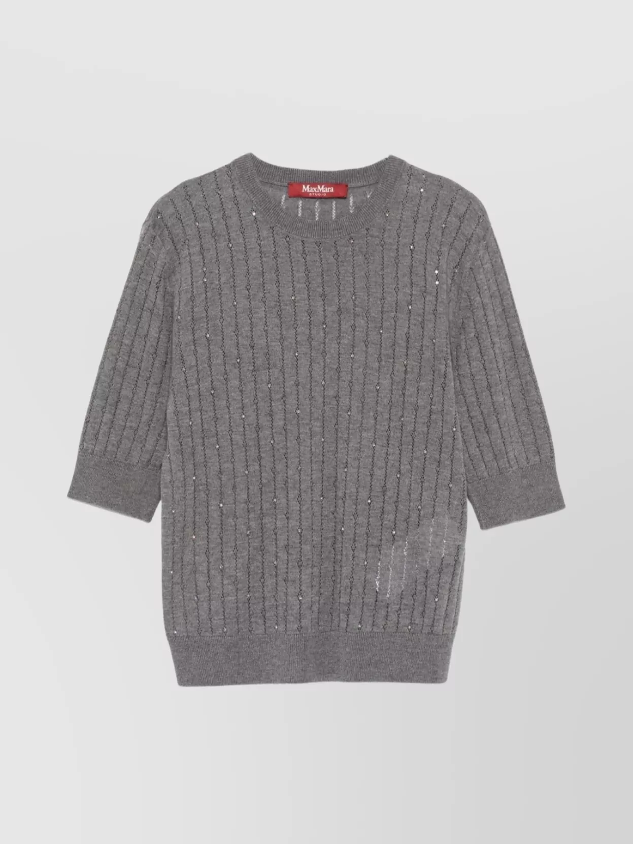Max Mara Crewneck Sequin Embellished Short Sleeve Sweater In Gray