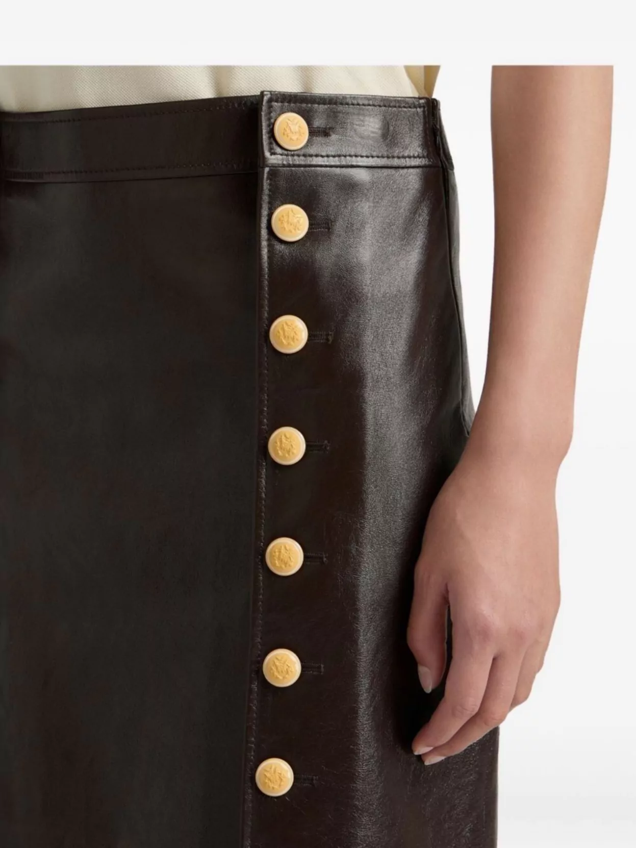 Bally High Waist Leather Midi Skirt With Buttons