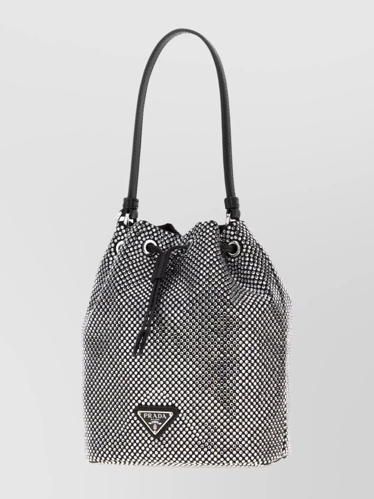 Prada Embellished Satin Bucket Bag In Silver
