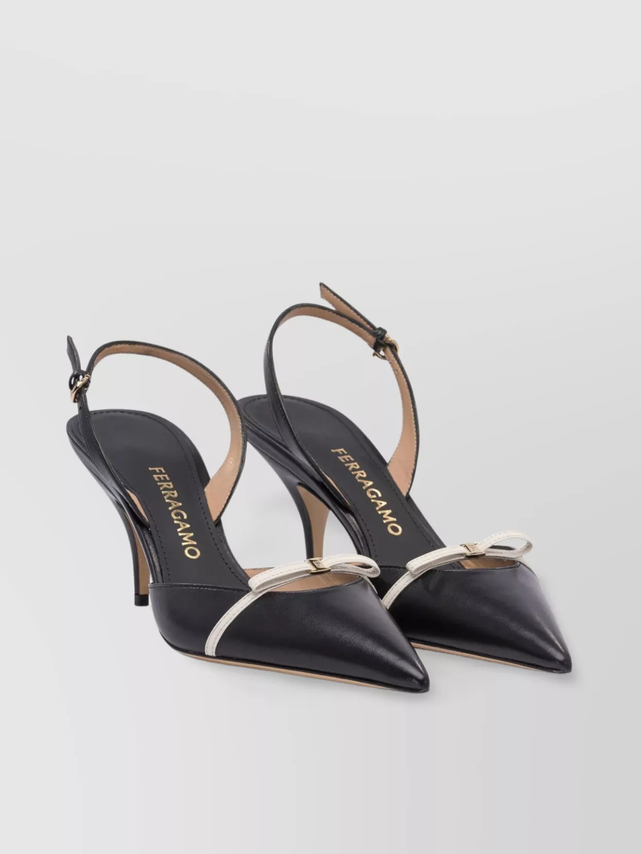 Ferragamo Pointed Toe Pumps Bow Detail Contrast Trim