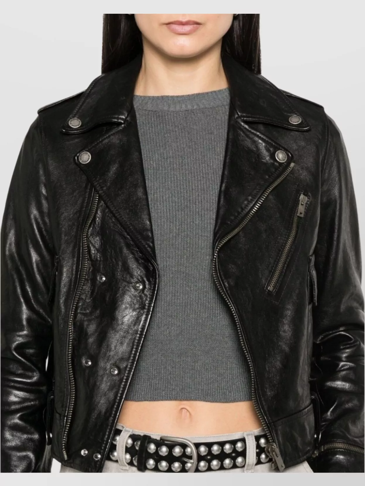 Golden Goose Belted Cropped Leather Jacket