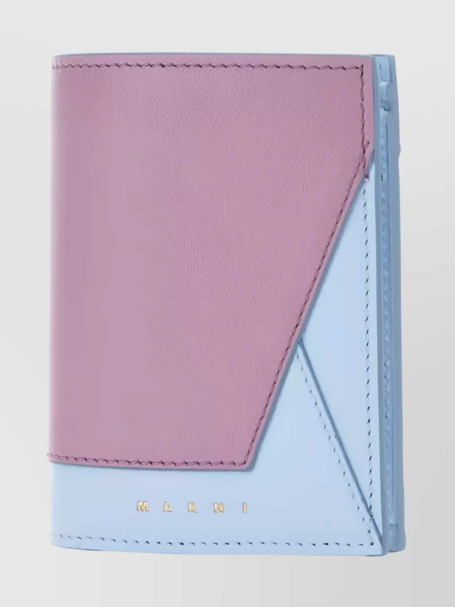 Shop Marni Stamped Leather Wallet With Flap Pocket In Pastel