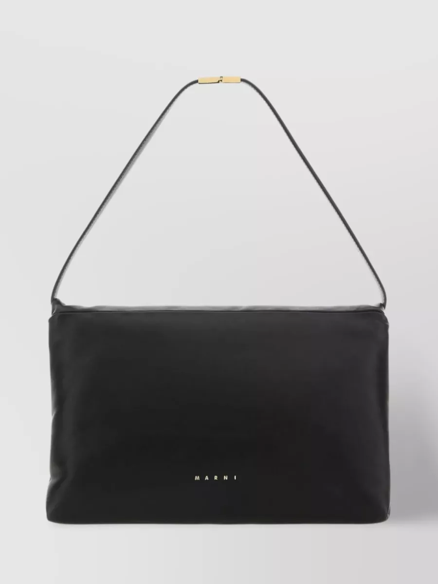 Shop Marni Sleek Leather Bag With Detachable Strap In Black