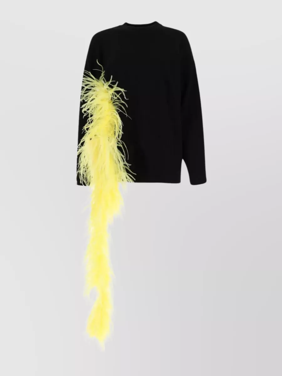 Shop Attico Feather Embellished Oversize Sweater In Black