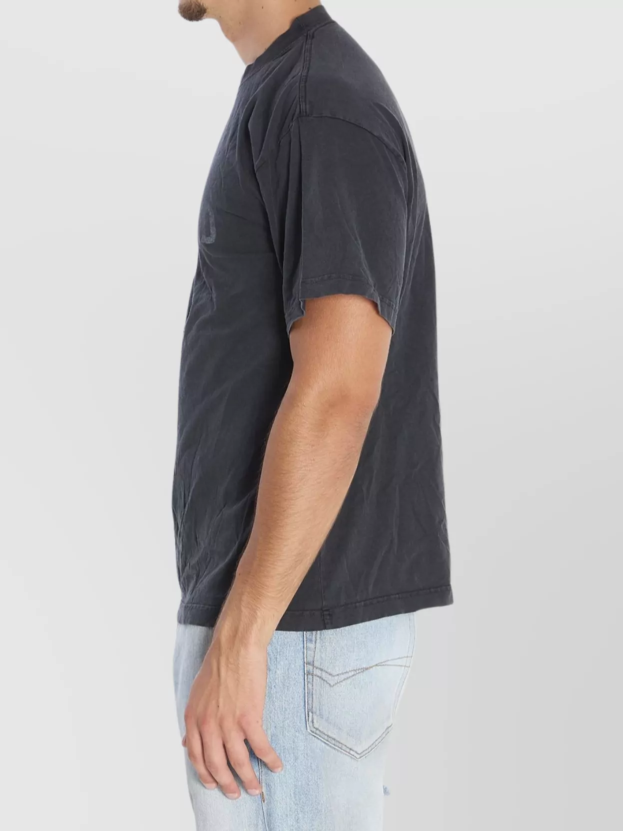 Balenciaga Black Crewneck T-shirt With Logo Print On The Front In Cotton Man In Gray
