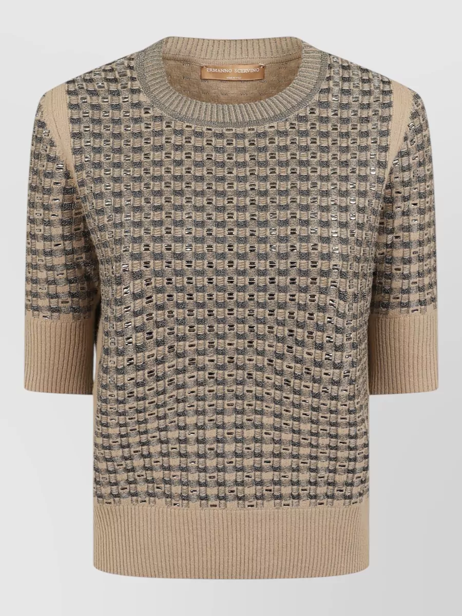Ermanno Scervino Cashmere-blend checked short-sleeve sweater