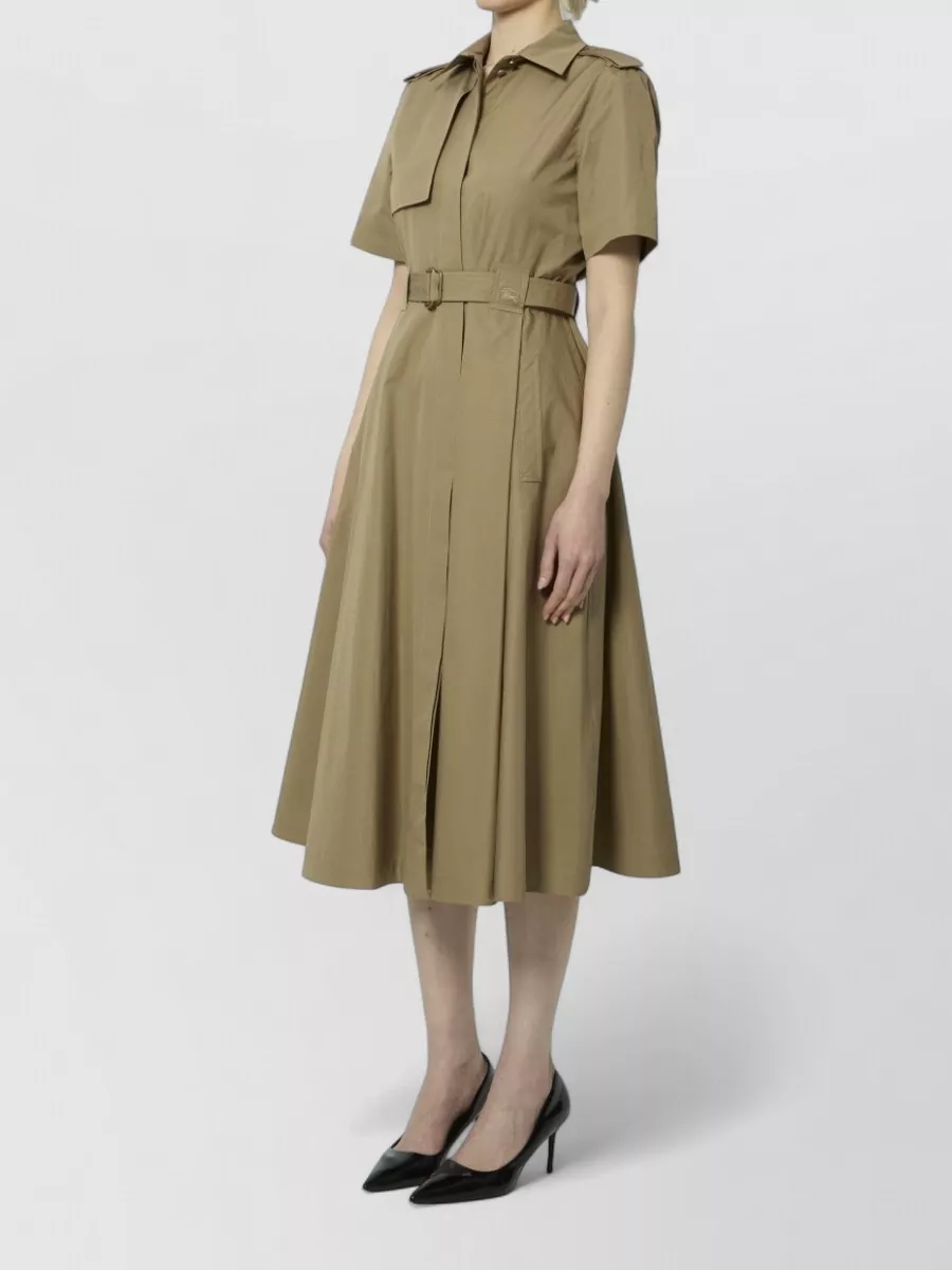 Burberry Cotton Belted Short-Sleeve Midi Shirt Dress