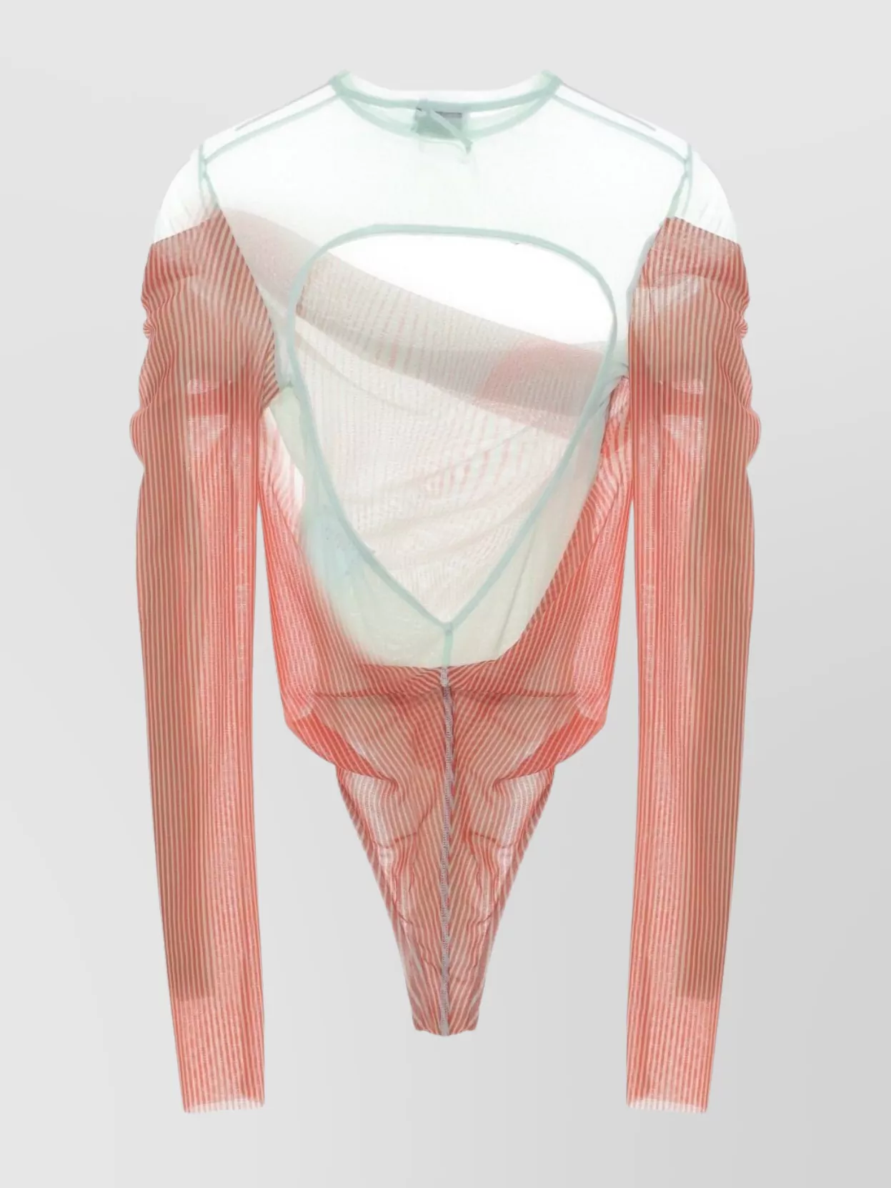 Shop Jean Paul Gaultier Striped Sheer Off-the-shoulder Long Sleeve Bodysuit In White