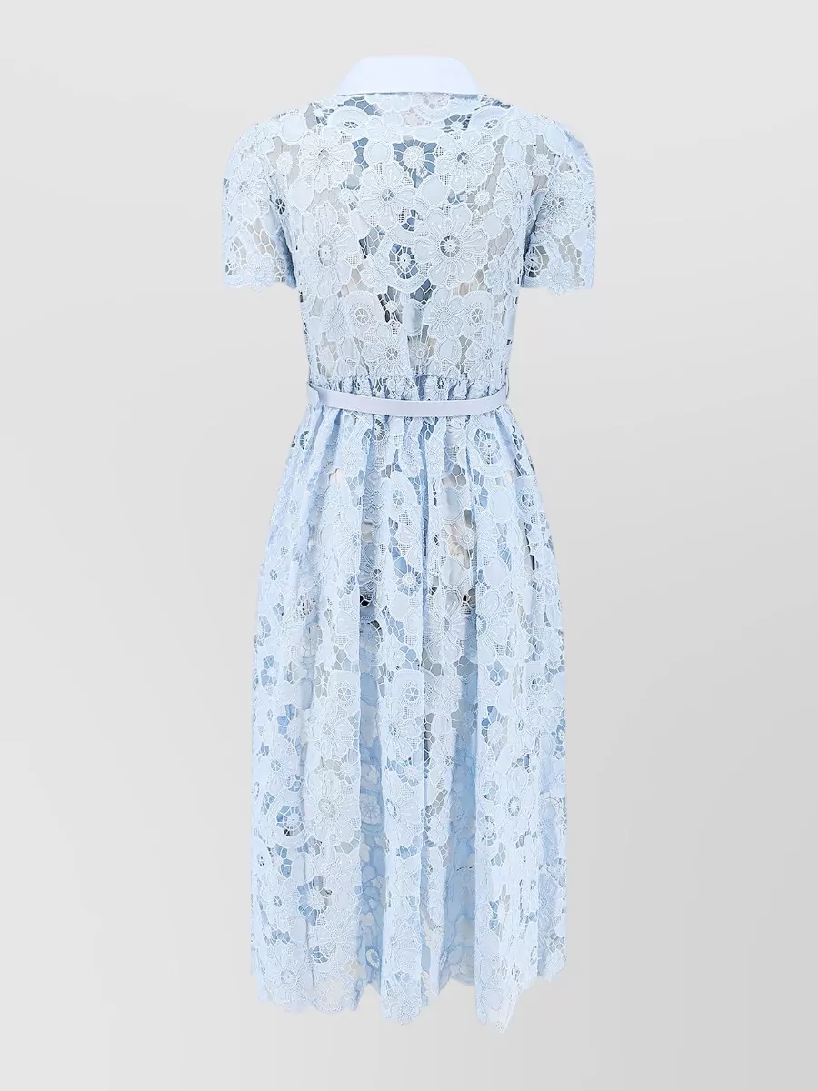Self-Portrait Lace Belted Short-Sleeve Midi Dress