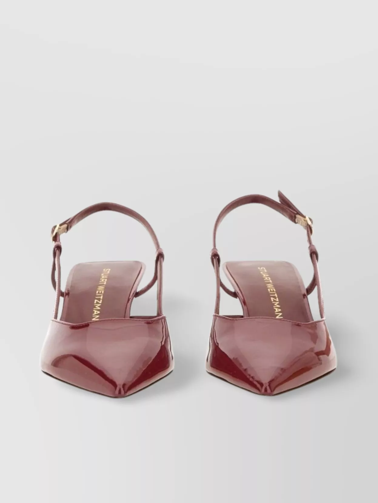 Stuart Weitzman Vinnie Patent Buckle Detail Pointed Toe Sandals