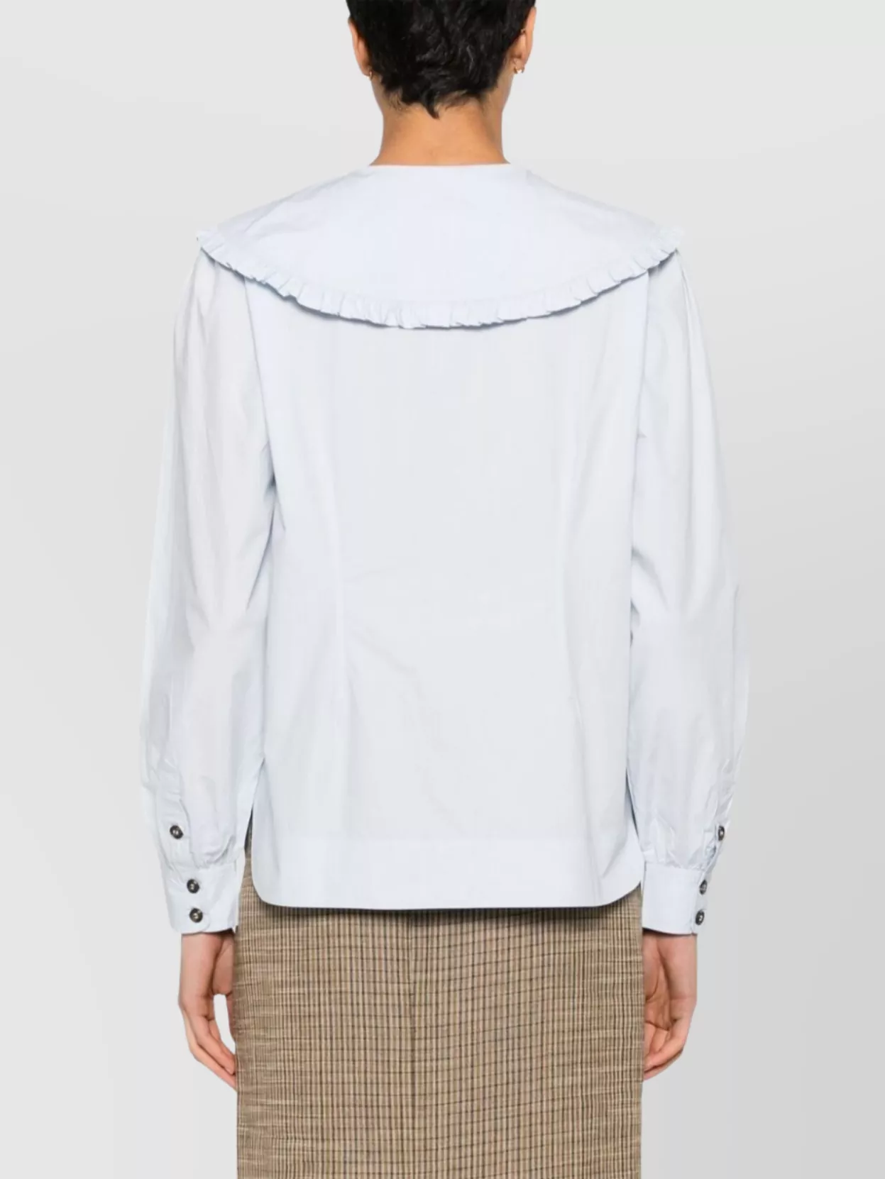 Shop Ganni Ruffled Collar Organic Cotton Shirt