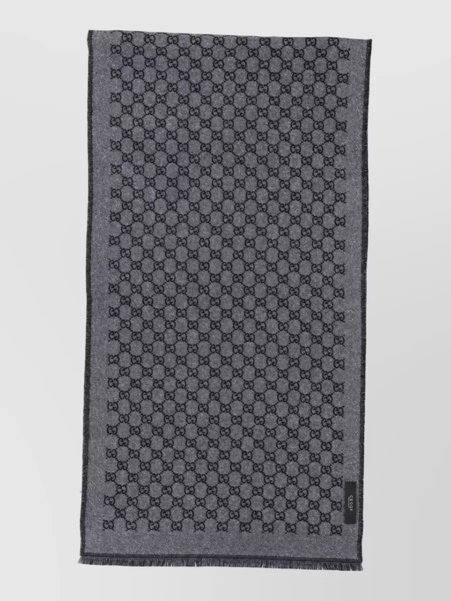 Gucci wool fringed monogram scarf