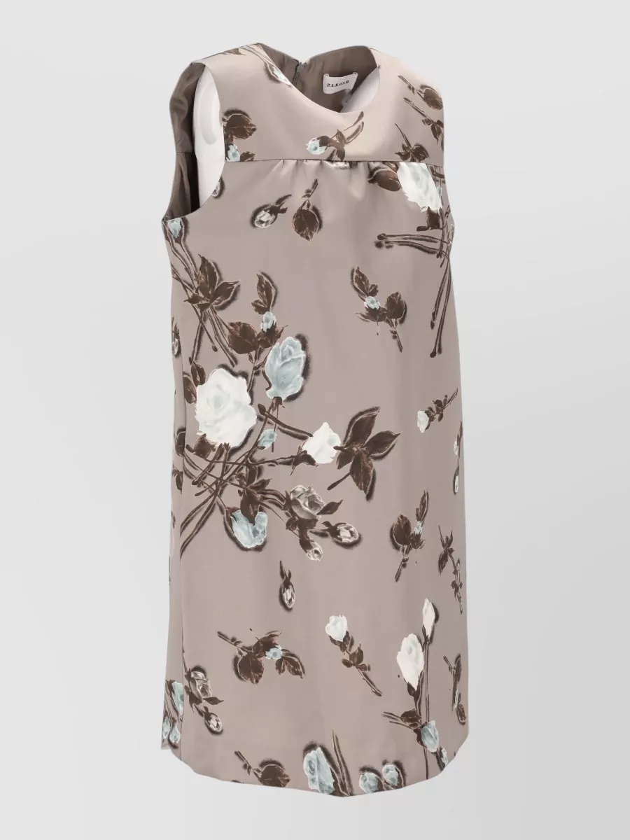 Parosh Sleeveless Dress Round Neckline Floral Pattern