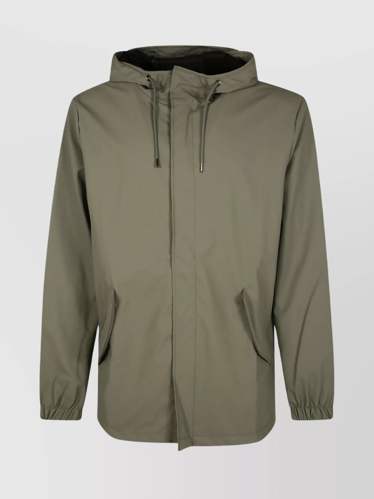 Rains Long Sleeve Hooded Coat With Drawstring Hem In Green