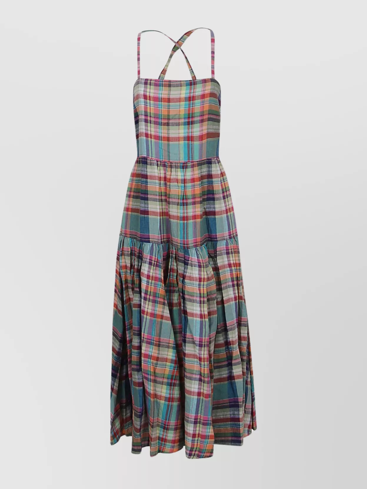Shop Polo Ralph Lauren Sleeveless Plaid Midi Tiered Dress