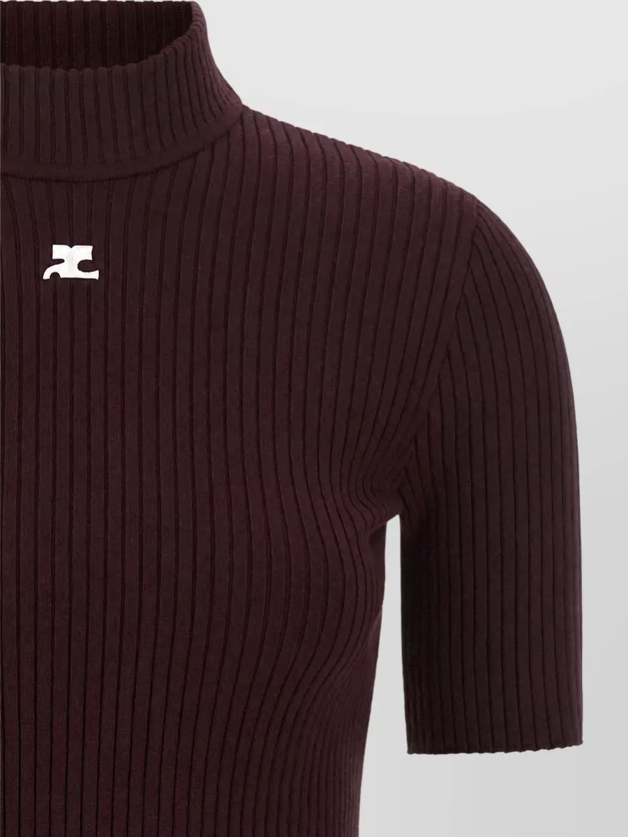 Courrèges Ribbed High-Neck Short-Sleeve Knitted Top