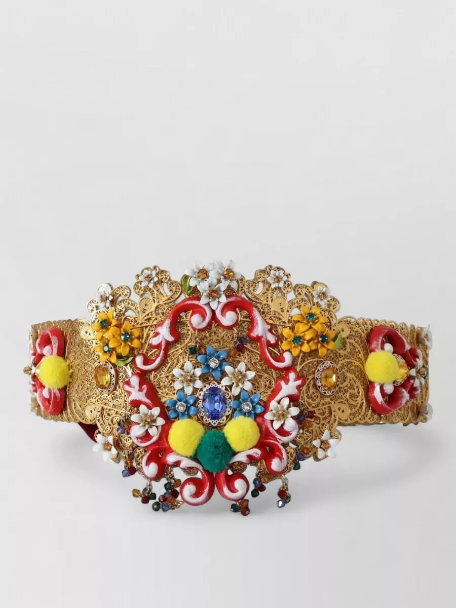 Dolce&Gabbana Crystal Embellished Floral Wide Waist Belt