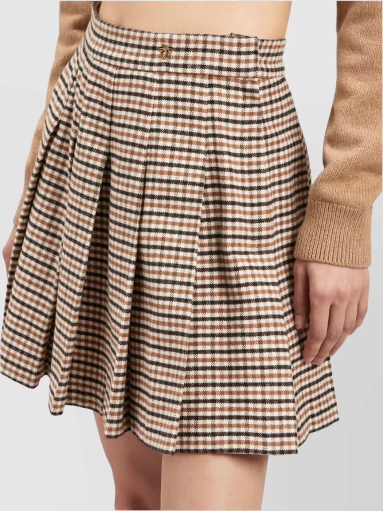 Palm Angels High-waisted Mini Skirt Checked Pattern In Neutral