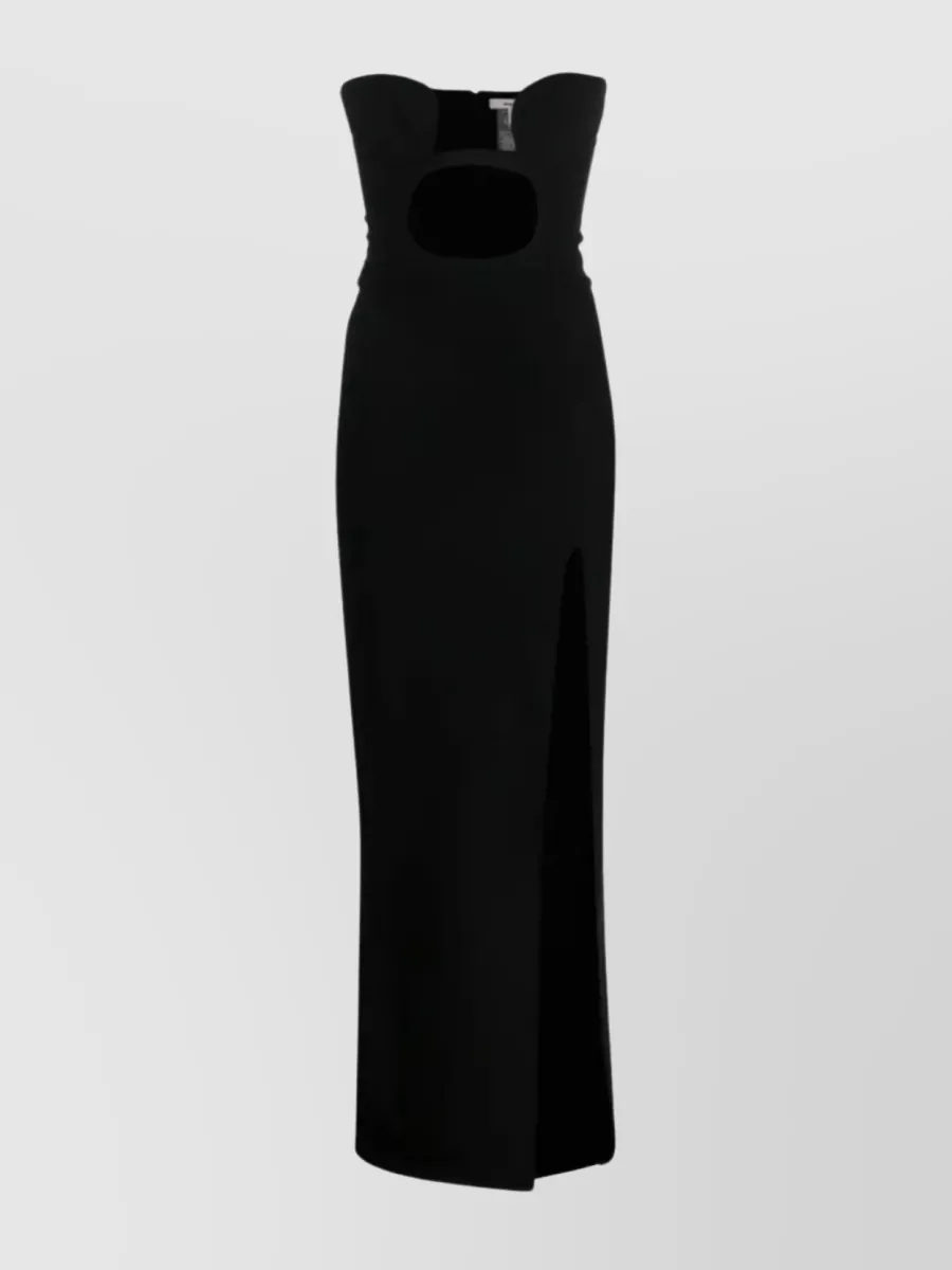 Shop Nensi Dojaka Strapless Cut-out Maxi Dress With Front Slit In Black