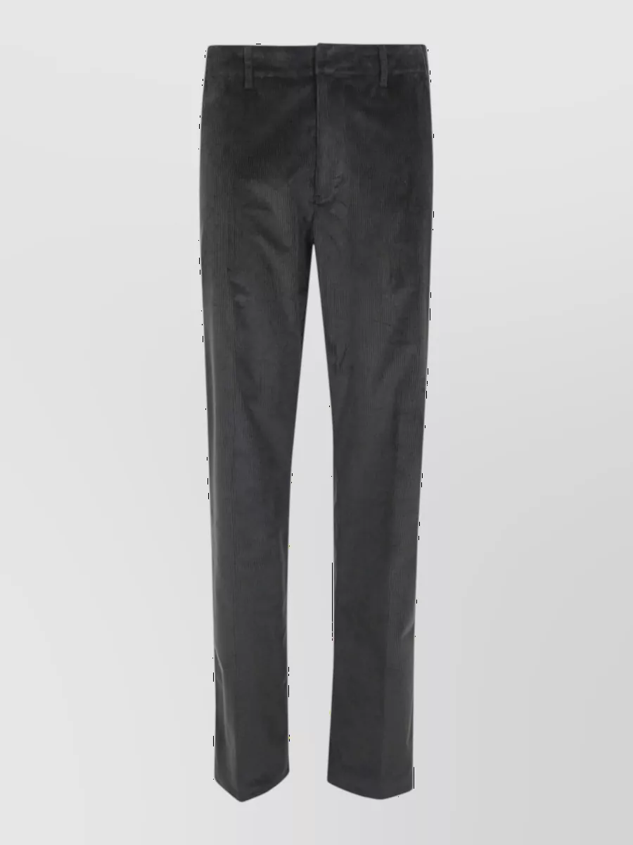 Etro Cotton straight-leg trousers — The Etro charcoal corduroy trouser keeps the outfit in a quiet-luxury lane while grounding the slate green knit with a refined, tailored straight leg and seasonally rich texture.
