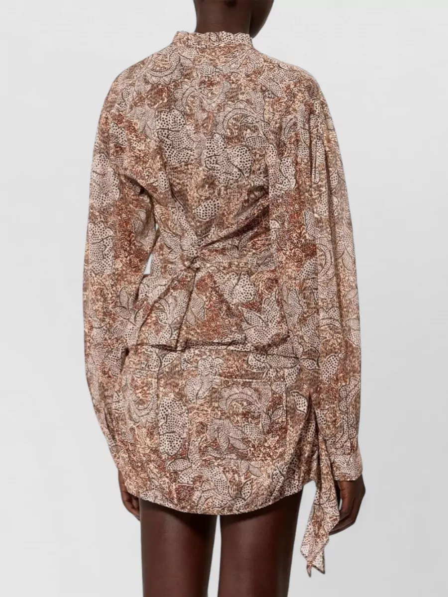 Isabel Marant Cotton Floral-Print Cropped V-Neck Ruffled Long-Sleeve Blouse