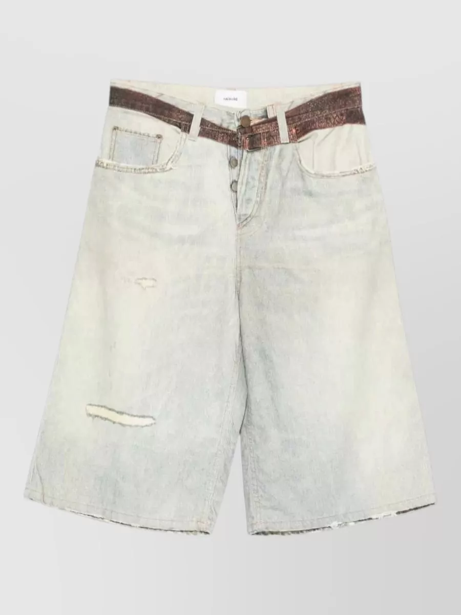 Haikure Printed belted knee-length shorts