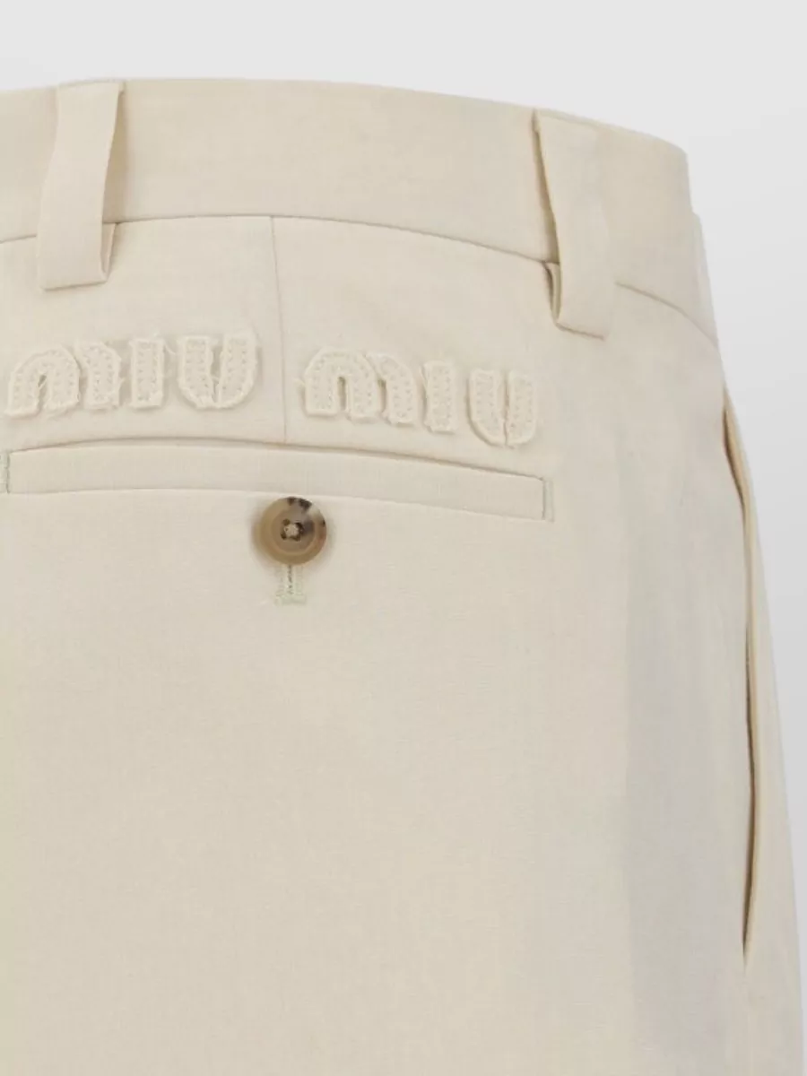 Miu Miu Cotton Trousers Pleated Front Turn Up Cuffs