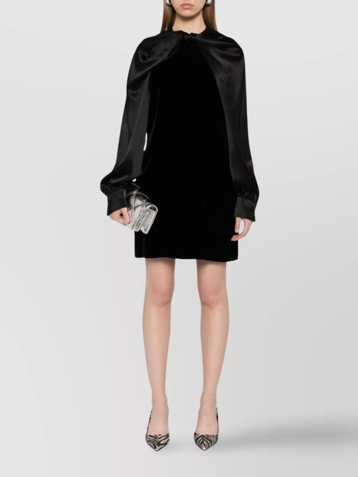 Max Mara Zarelia Mini Dress With Cape And Long Sleeves In Black