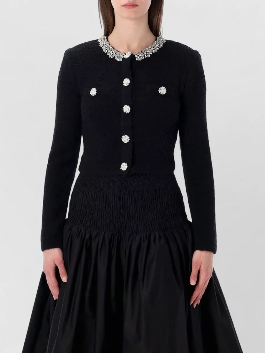 Self-Portrait Crystal Embellished Cropped Long Sleeve Cardigan