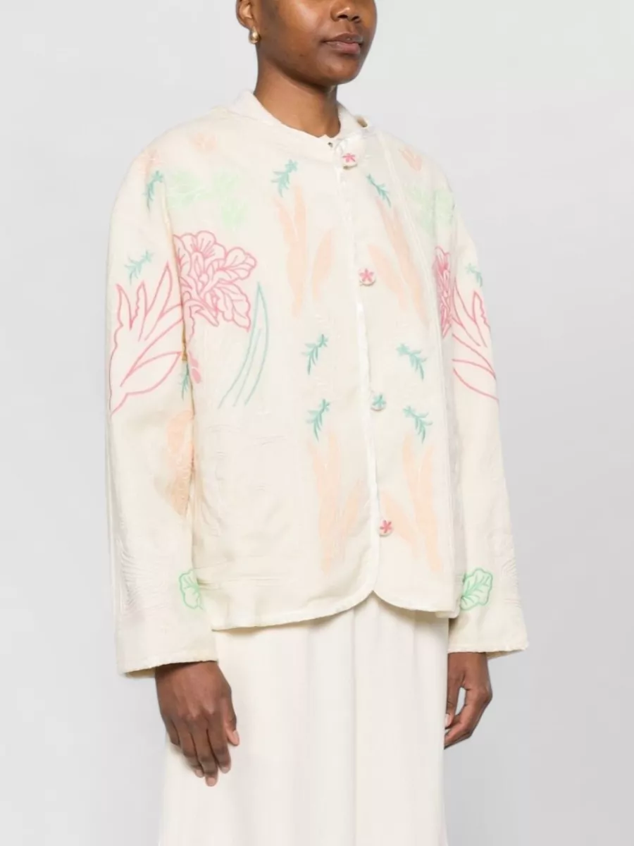 Forte Forte Tweed Wool Jacket Round Neck Embroidery