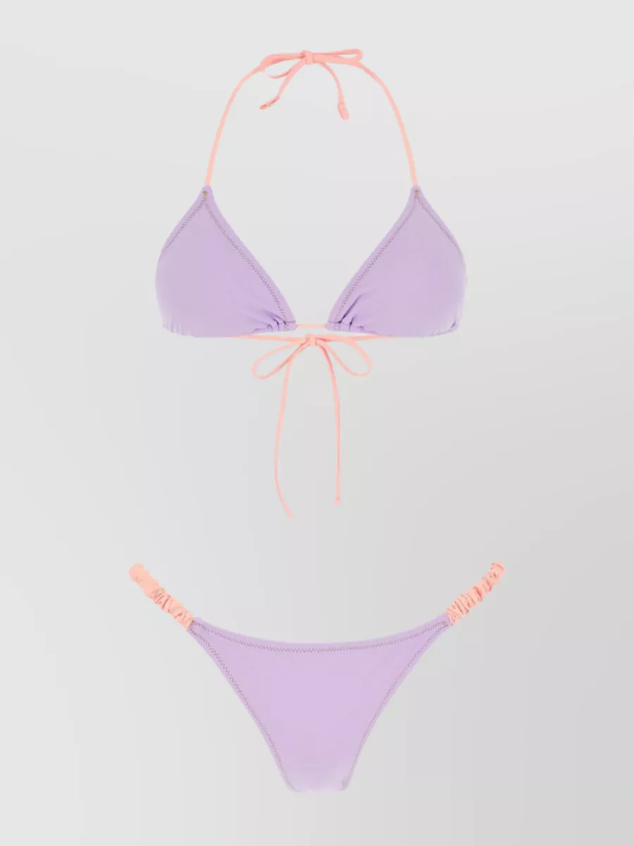 Shop Reina Olga Lace-up Triangle Bikini Set In Pastel