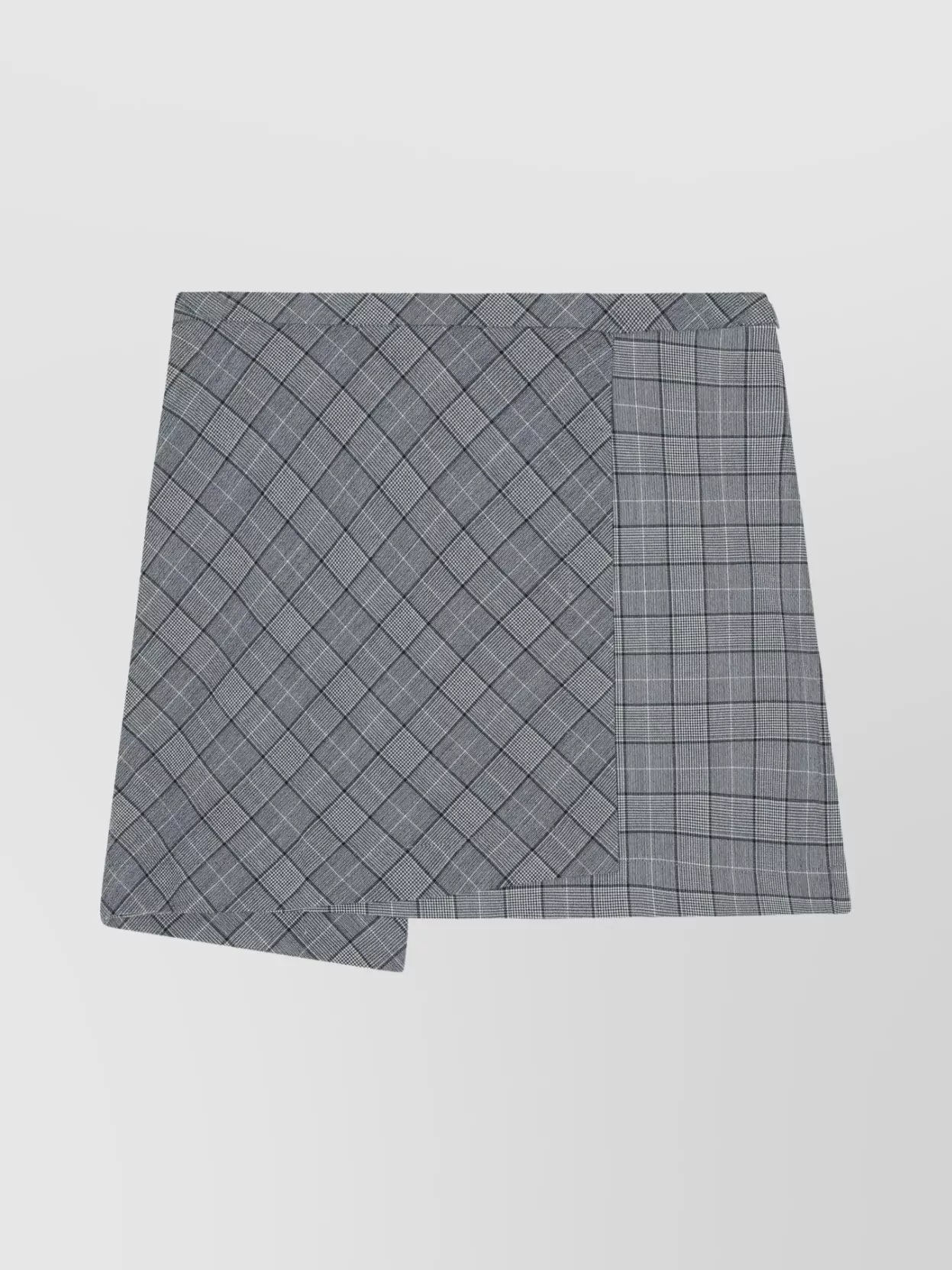 Ganni Mini Skirt With Checkered Print And Asymmetrical Design In Gray