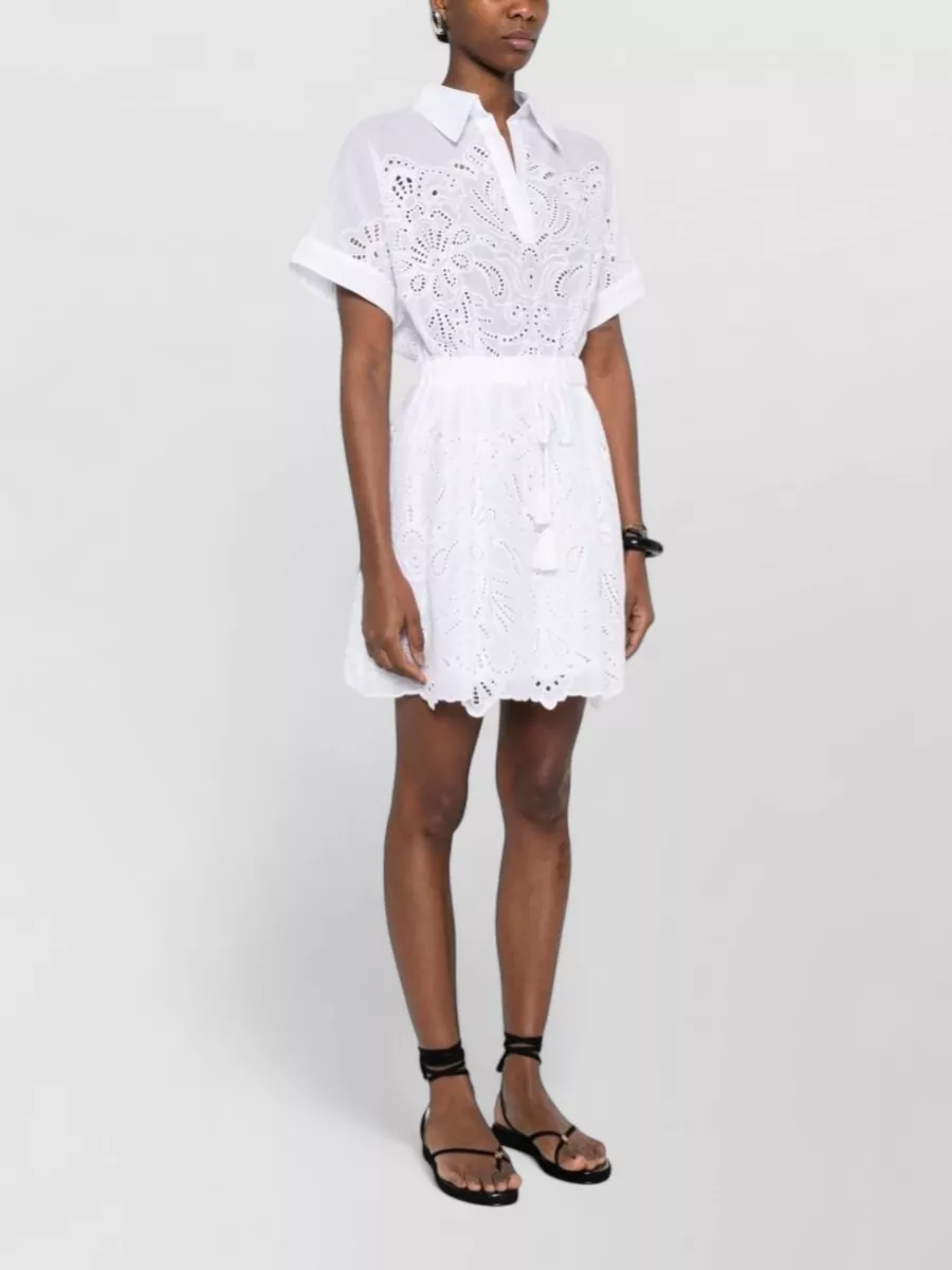 Ermanno Firenze Cotton Embroidered Mini Shirt Dress