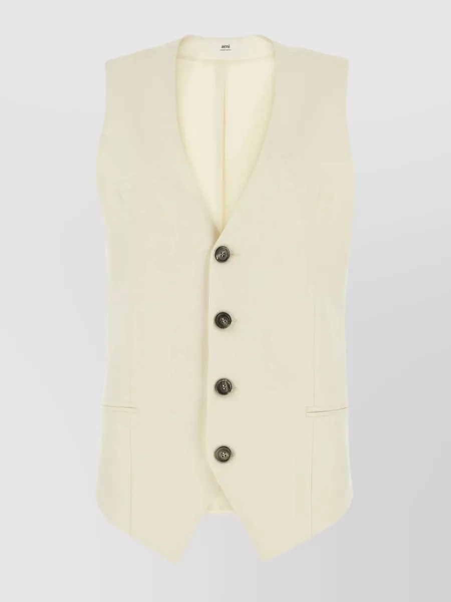 Shop Ami Alexandre Mattiussi V Neckline Wool Vest In Cream